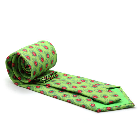 Feather Green Necktie with Handkerchief Set