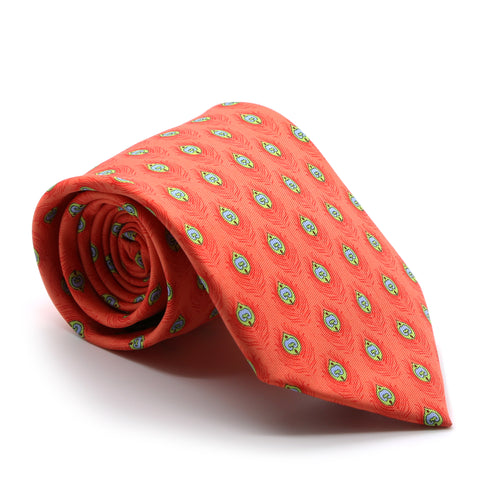 Feather Orange Necktie with Handkerchief Set