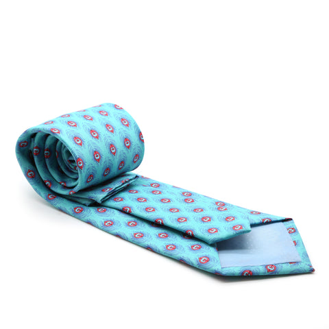 Feather Teal Necktie with Handkerchief Set