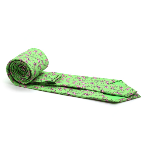 Flamingo Green Necktie with Handkerchief Set