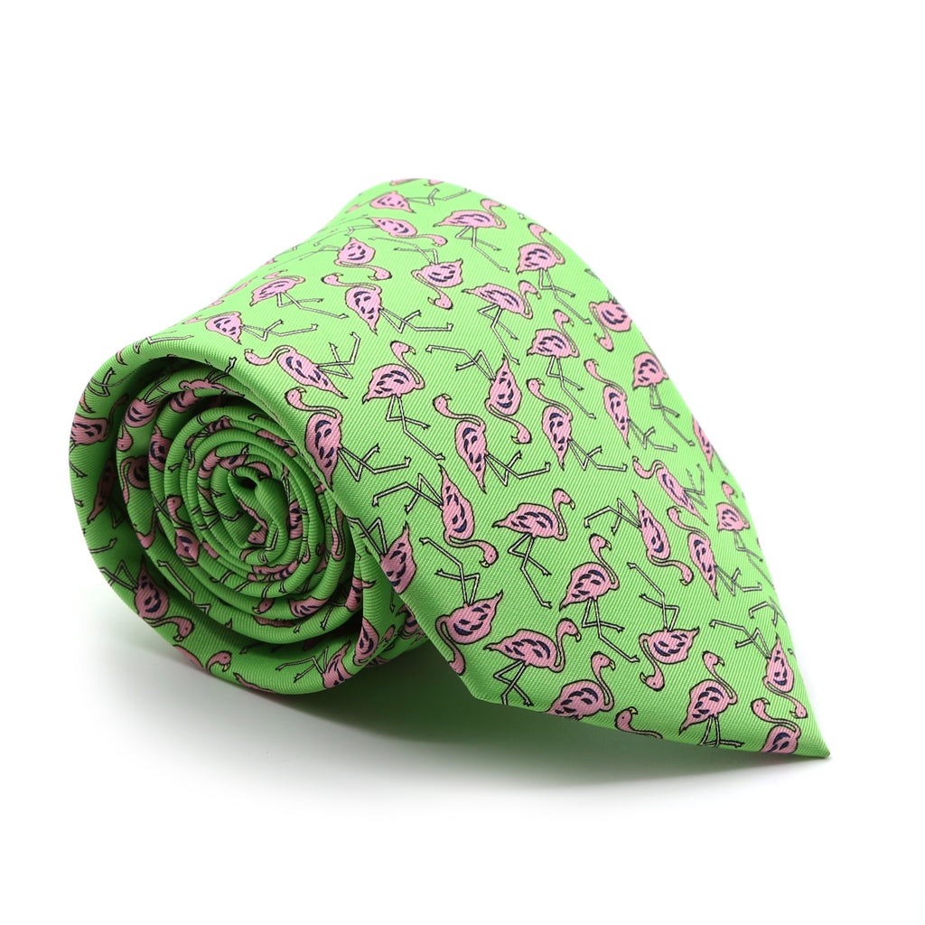 Flamingo Green Necktie with Handkerchief Set - FHYINC best men