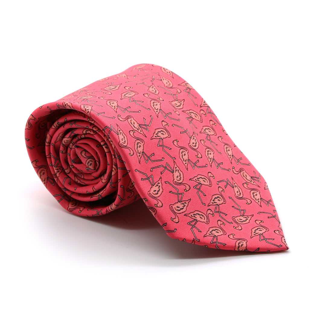 Flamingo Pink Necktie with Handkerchief Set - FHYINC best men