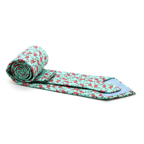 Flamingo Turquoise Necktie with Handkerchief Set