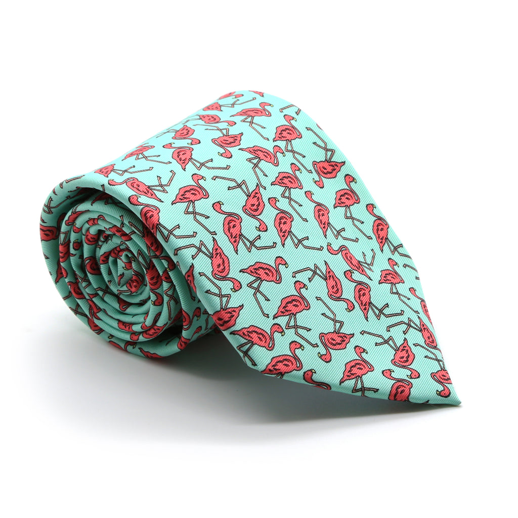 Flamingo Turquoise Necktie with Handkerchief Set - FHYINC best men