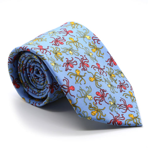 Octopus Blue Necktie with Handkerchief Set