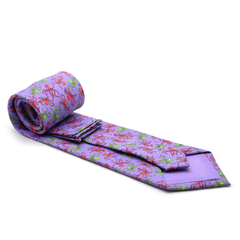 Octopus Purple Necktie with Handkerchief Set