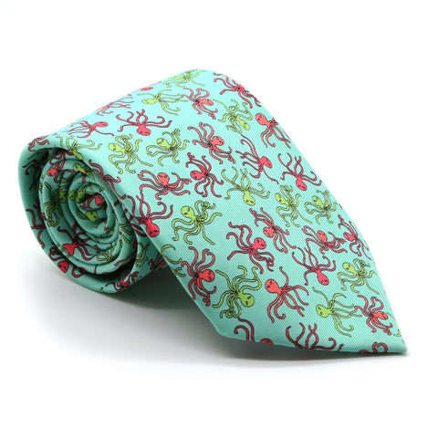 Octopus Turquoise Necktie with Handkerchief Set