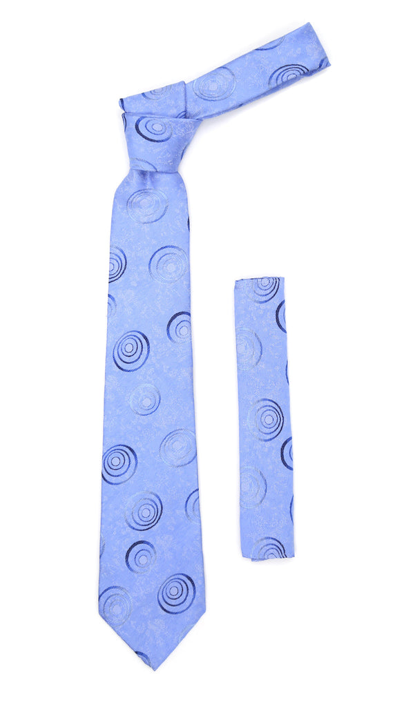 Sky Blue Swirl Design Necktie with Handkerchief Set - FHYINC best men