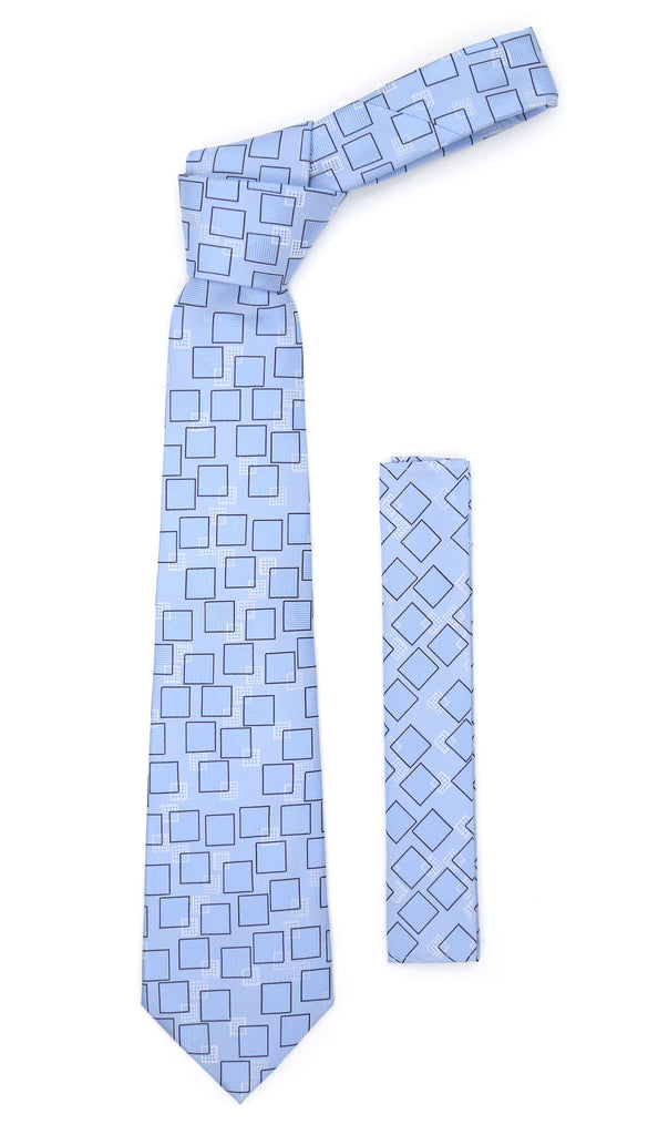 Sky blue Geometric Necktie with Handkerchief Set - FHYINC best men
