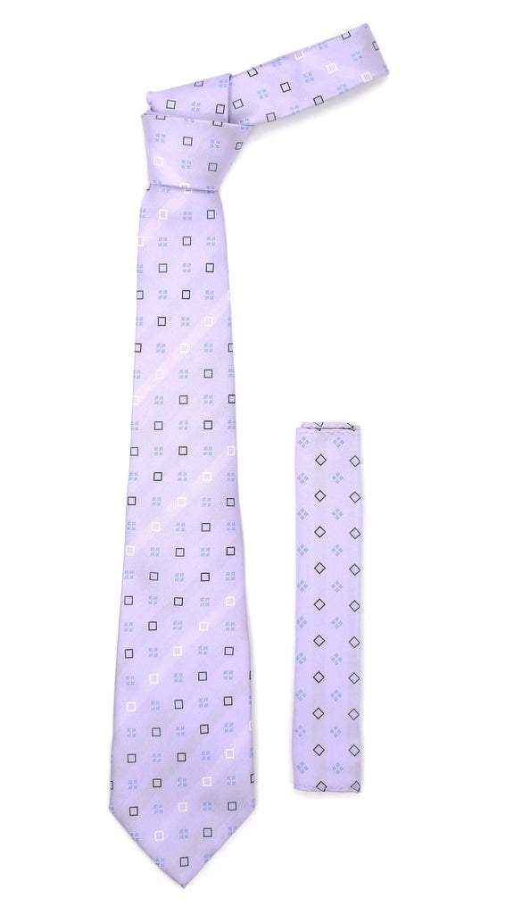 Lavender Geometric Necktie with Handkerchief Set - FHYINC best men