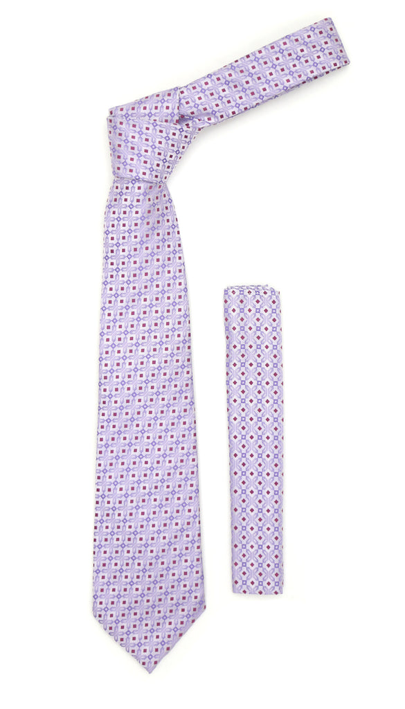 Lavender Purple Geometric Necktie with Handkerchief Set - FHYINC best men
