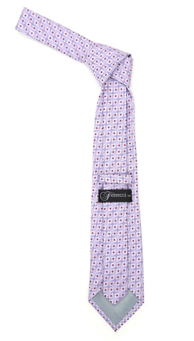 Lavender Purple Geometric Necktie with Handkerchief Set