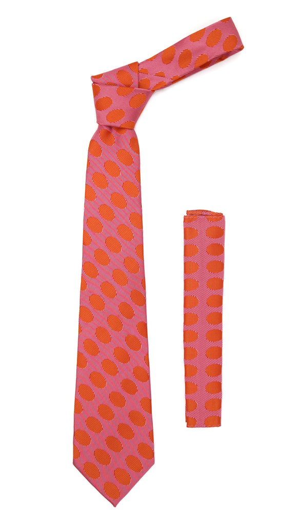 Red Orange Polkadot Stripe Necktie with Handkerchief Set - FHYINC best men