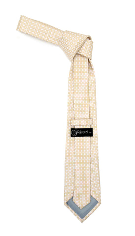 Beige Geometric Necktie with Handkerchief Set