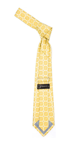 Floral Yellow Necktie with Handkderchief Set
