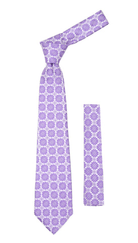 Floral Lavender Necktie with Handkderchief Set