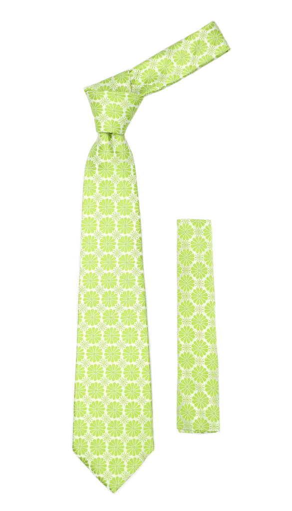 Floral Lime Green Necktie with Handkderchief Set - FHYINC best men