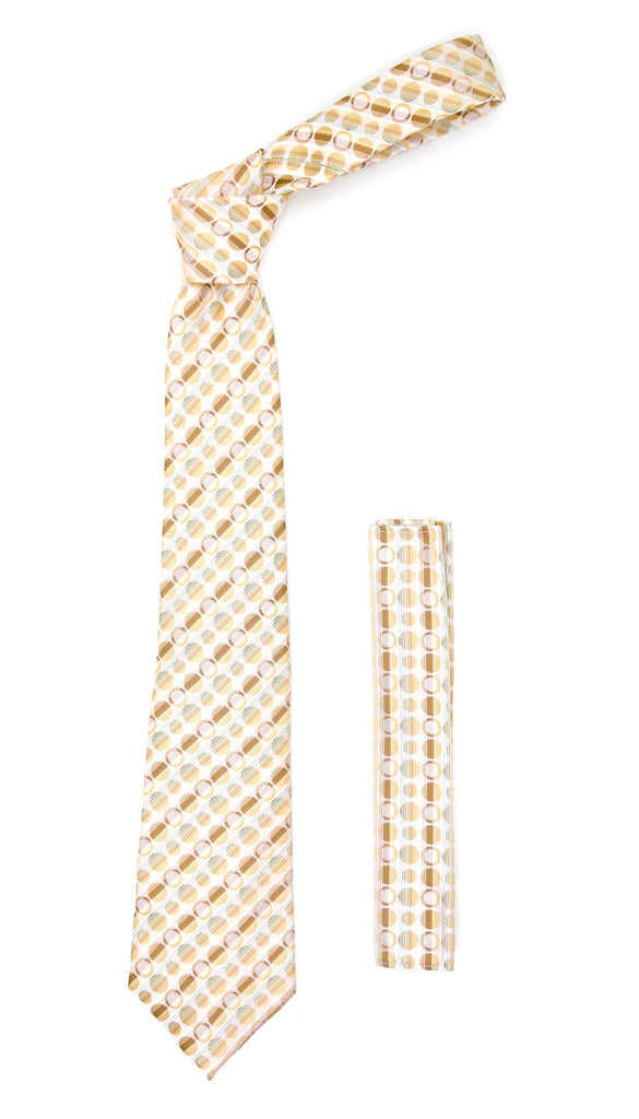 Beige Polkadot Stripe Necktie with Handkerchief Set - FHYINC best men
