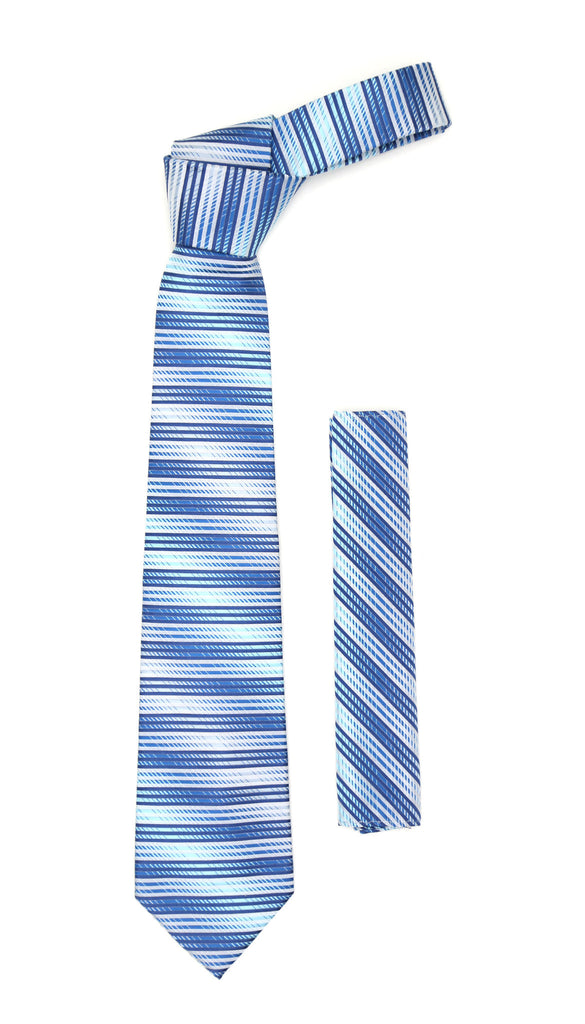 Microfiber Blue Silver Striped Tie and Hankie Set - FHYINC best men