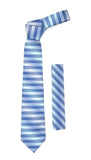 Microfiber Blue Silver Striped Tie and Hankie Set - FHYINC best men's suits, tuxedos, formal men's wear wholesale
