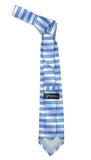 Microfiber Blue Silver Striped Tie and Hankie Set - FHYINC best men's suits, tuxedos, formal men's wear wholesale