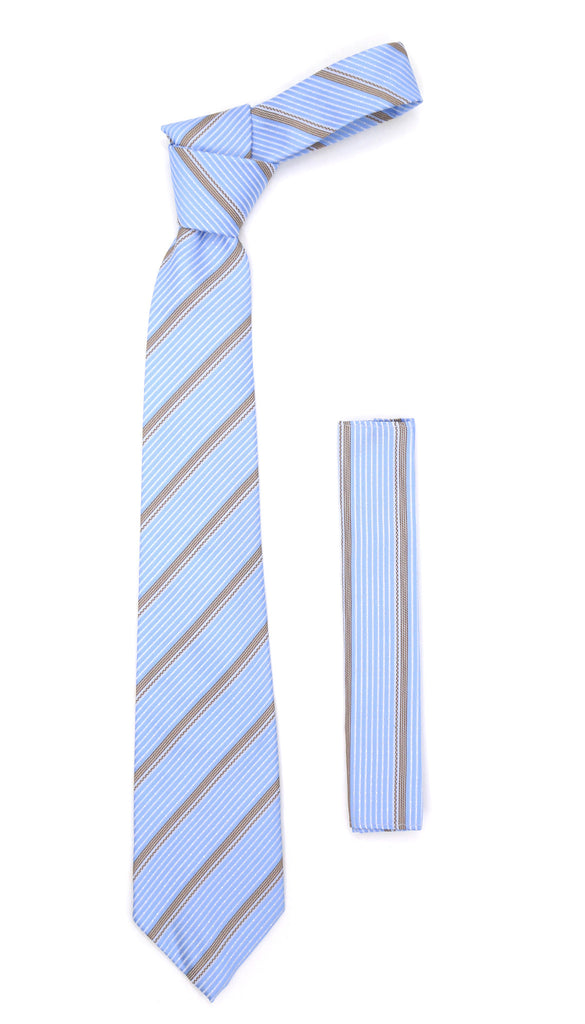 Microfiber Baby Blue Striped Tie and Hankie Set - FHYINC best men