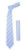 Microfiber Baby Blue Striped Tie and Hankie Set - FHYINC best men's suits, tuxedos, formal men's wear wholesale