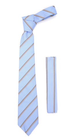 Microfiber Baby Blue Striped Tie and Hankie Set
