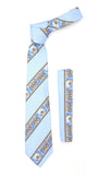 Microfiber Baby Blue Floral Striped Tie and Hankie Set - FHYINC best men's suits, tuxedos, formal men's wear wholesale