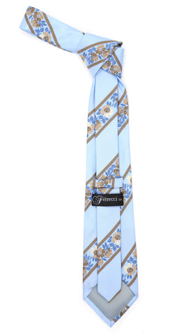 Microfiber Baby Blue Floral Striped Tie and Hankie Set