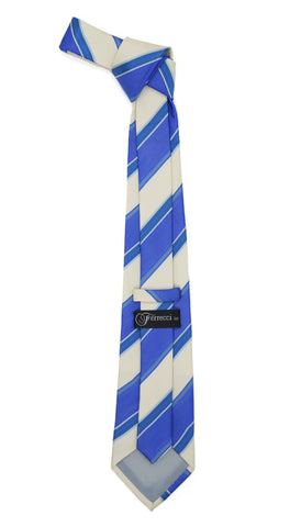Microfiber Blue Beige Striped Tie and Hankie Set