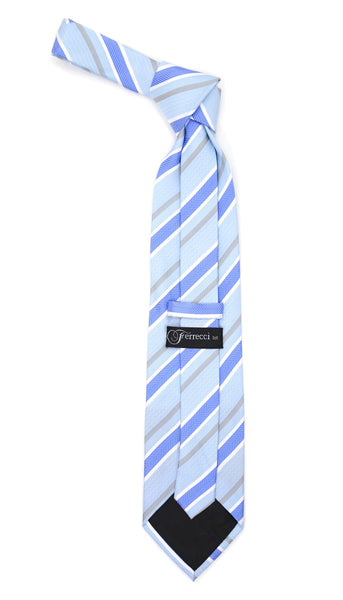 Microfiber Sky Blue Grey Striped Tie and Hankie Set - FHYINC best men's suits, tuxedos, formal men's wear wholesale