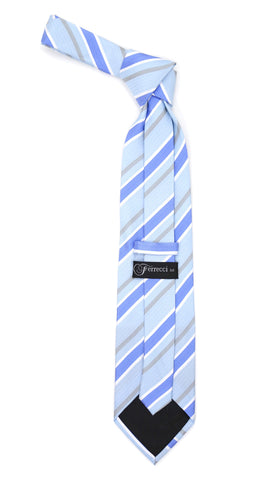 Microfiber Sky Blue Grey Striped Tie and Hankie Set