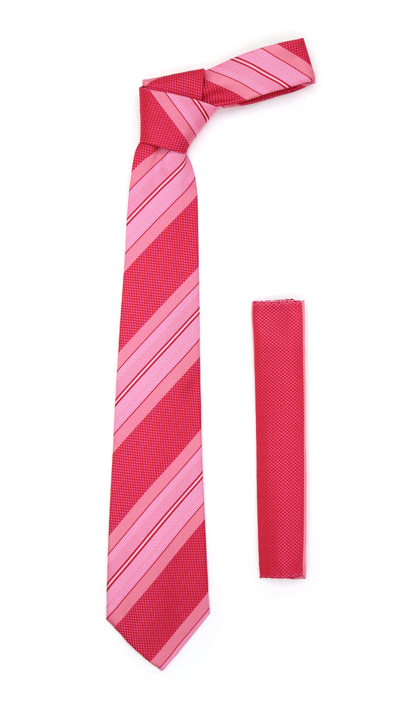 Microfiber Pink Striped Tie and Hankie Set - FHYINC best men