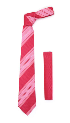 Microfiber Pink Striped Tie and Hankie Set