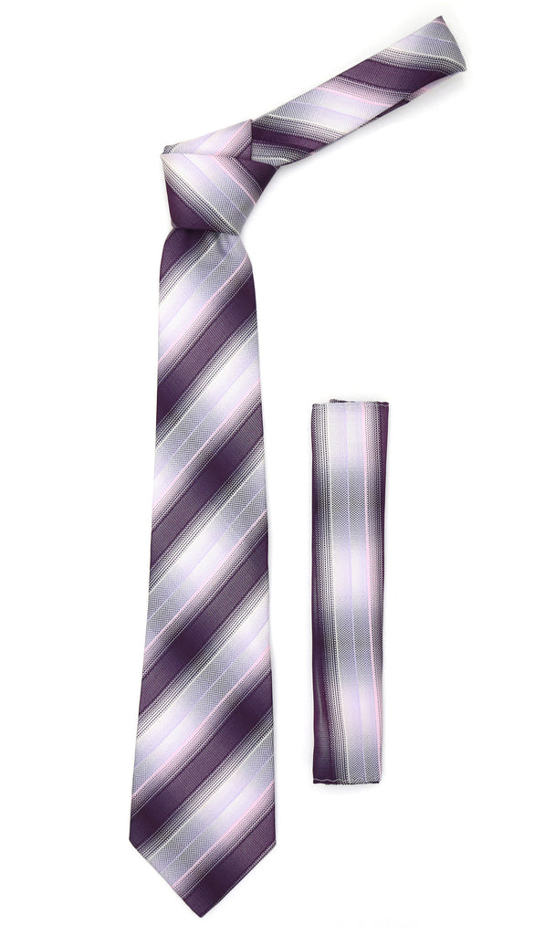 Microfiber Purple Pink Striped Tie and Hankie Set - FHYINC best men
