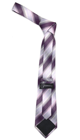Microfiber Purple Pink Striped Tie and Hankie Set