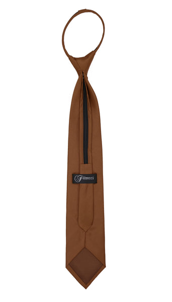 Satine Brown Zipper Tie with Hankie Set - FHYINC best men's suits, tuxedos, formal men's wear wholesale
