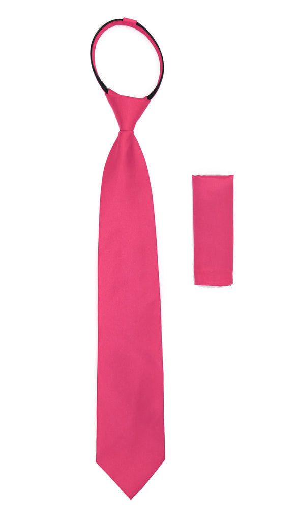 Satine Fuchsia Zipper Tie with Hankie Set - FHYINC best men