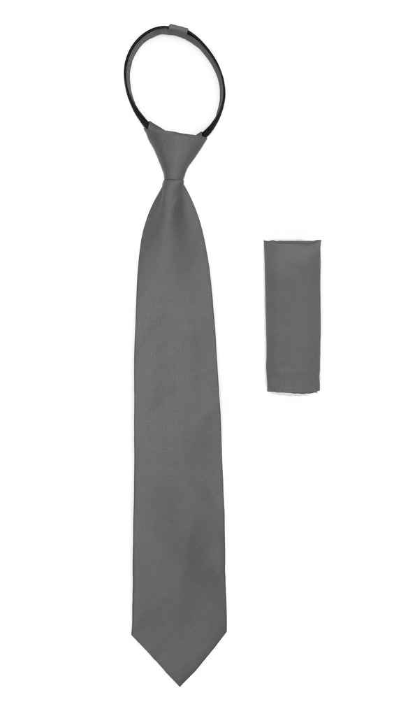 Satine Grey Zipper Tie with Hankie Set - FHYINC best men