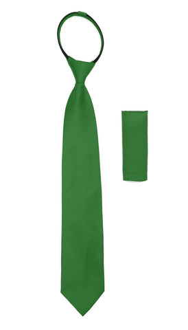 Satine Green Zipper Tie with Hankie Set