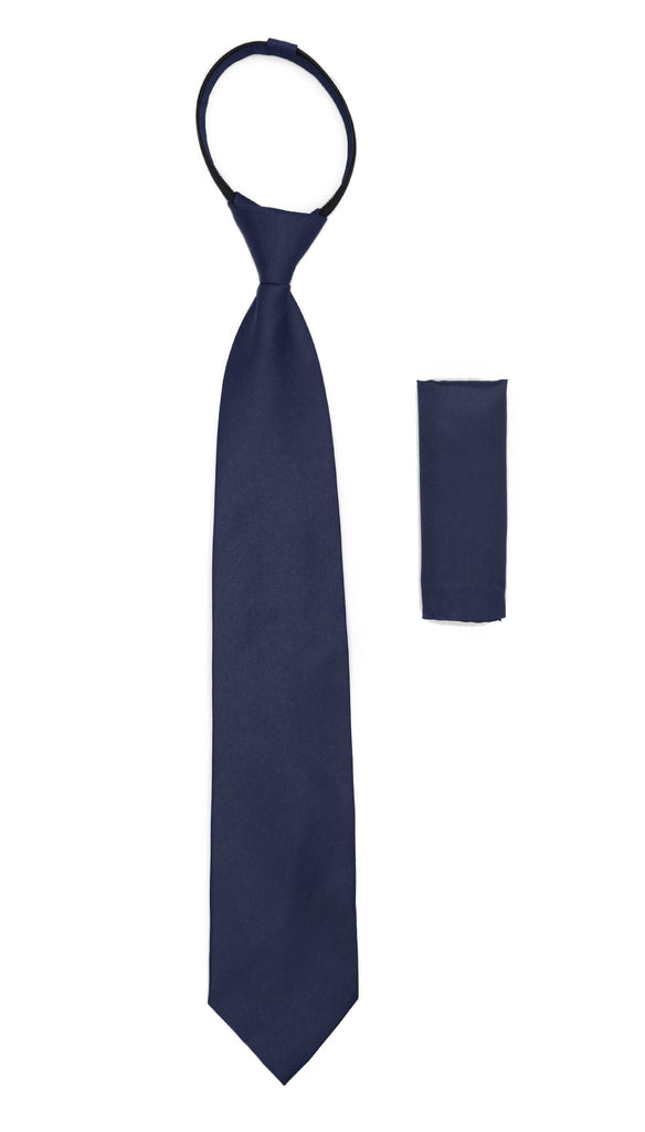 Satine Navy Zipper Tie with Hankie Set - FHYINC best men