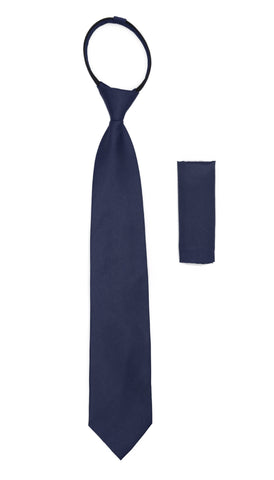 Satine Navy Zipper Tie with Hankie Set