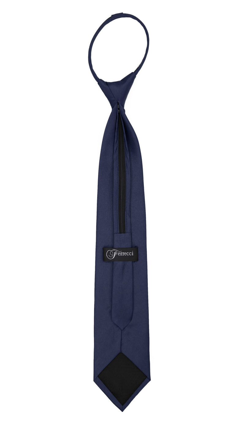 Satine Navy Zipper Tie with Hankie Set - FHYINC best men's suits, tuxedos, formal men's wear wholesale