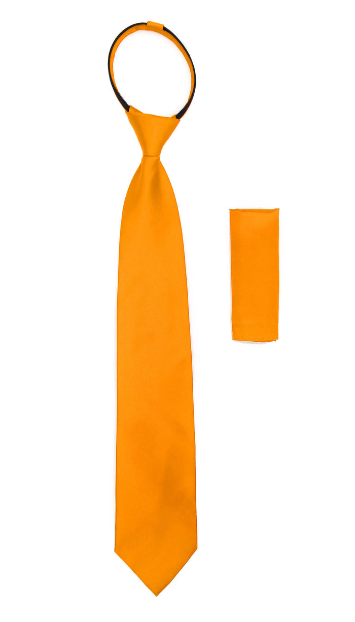 Satine Orange Zipper Tie with Hankie Set - FHYINC best men's suits, tuxedos, formal men's wear wholesale