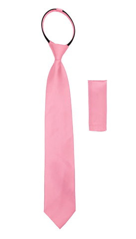 Satine Pink Zipper Tie with Hankie Set