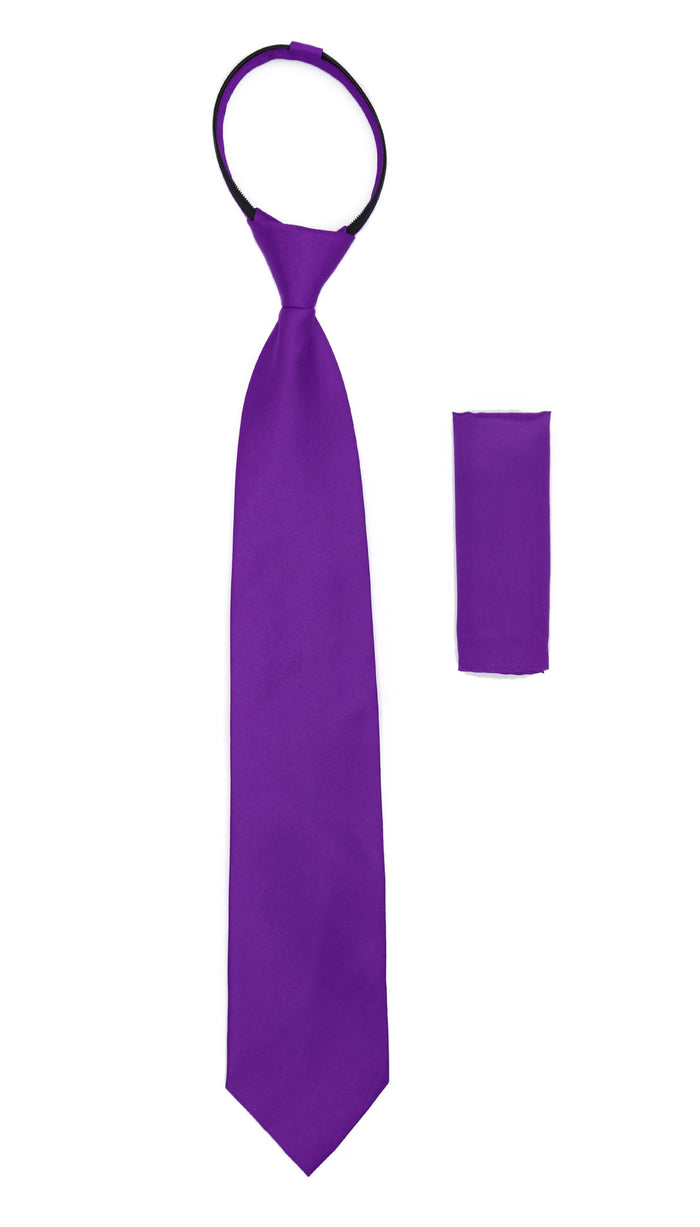 Satine Purple Zipper Tie with Hankie Set - FHYINC best men's suits, tuxedos, formal men's wear wholesale