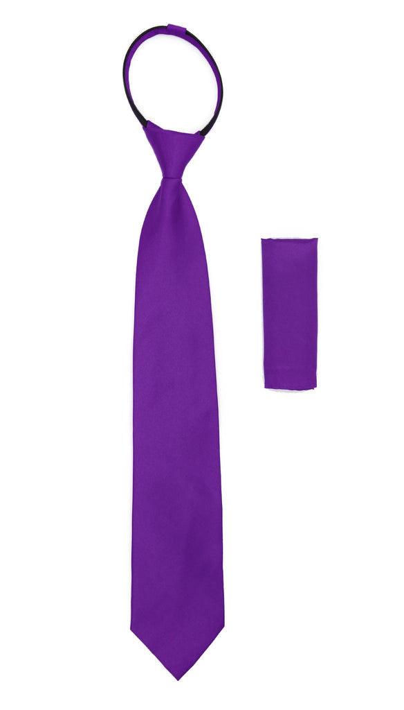 Satine Purple Zipper Tie with Hankie Set - FHYINC best men