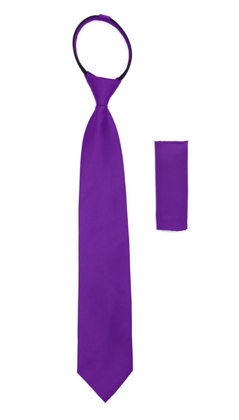 Satine Purple Zipper Tie with Hankie Set - FHYINC best men's suits, tuxedos, formal men's wear wholesale