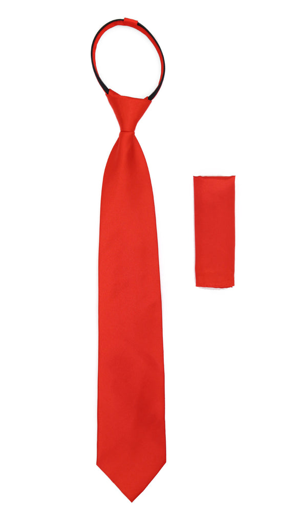 Satine Red Zipper Tie with Hankie Set - FHYINC best men